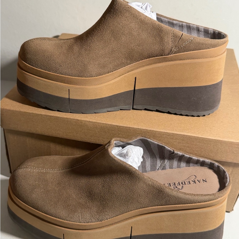 Naked Feet Brown Platform Mules coach otter - Picture 4 of 10